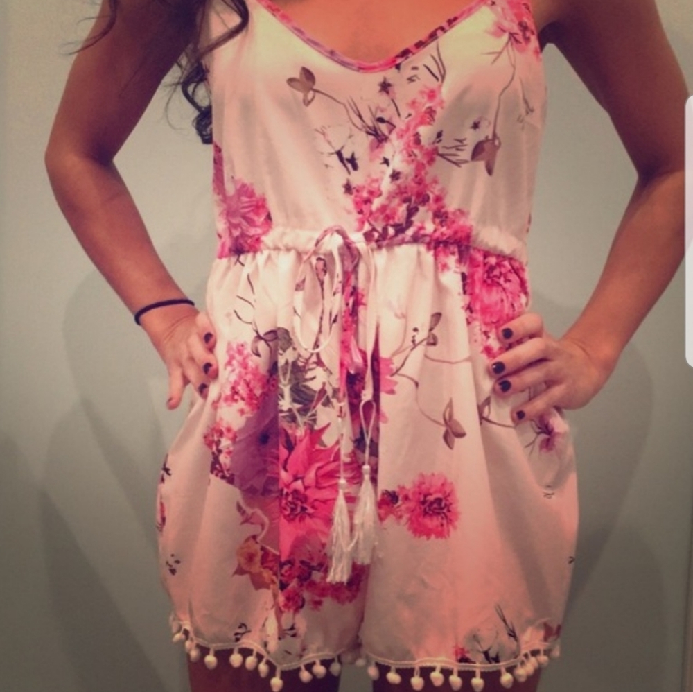 Pink Floral Pom Pom Romper